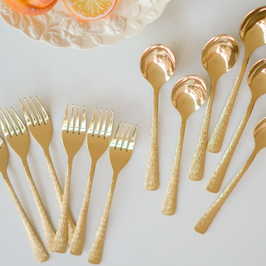 Luxury gold textured cutlery set – 12 piece stainless steel flatware