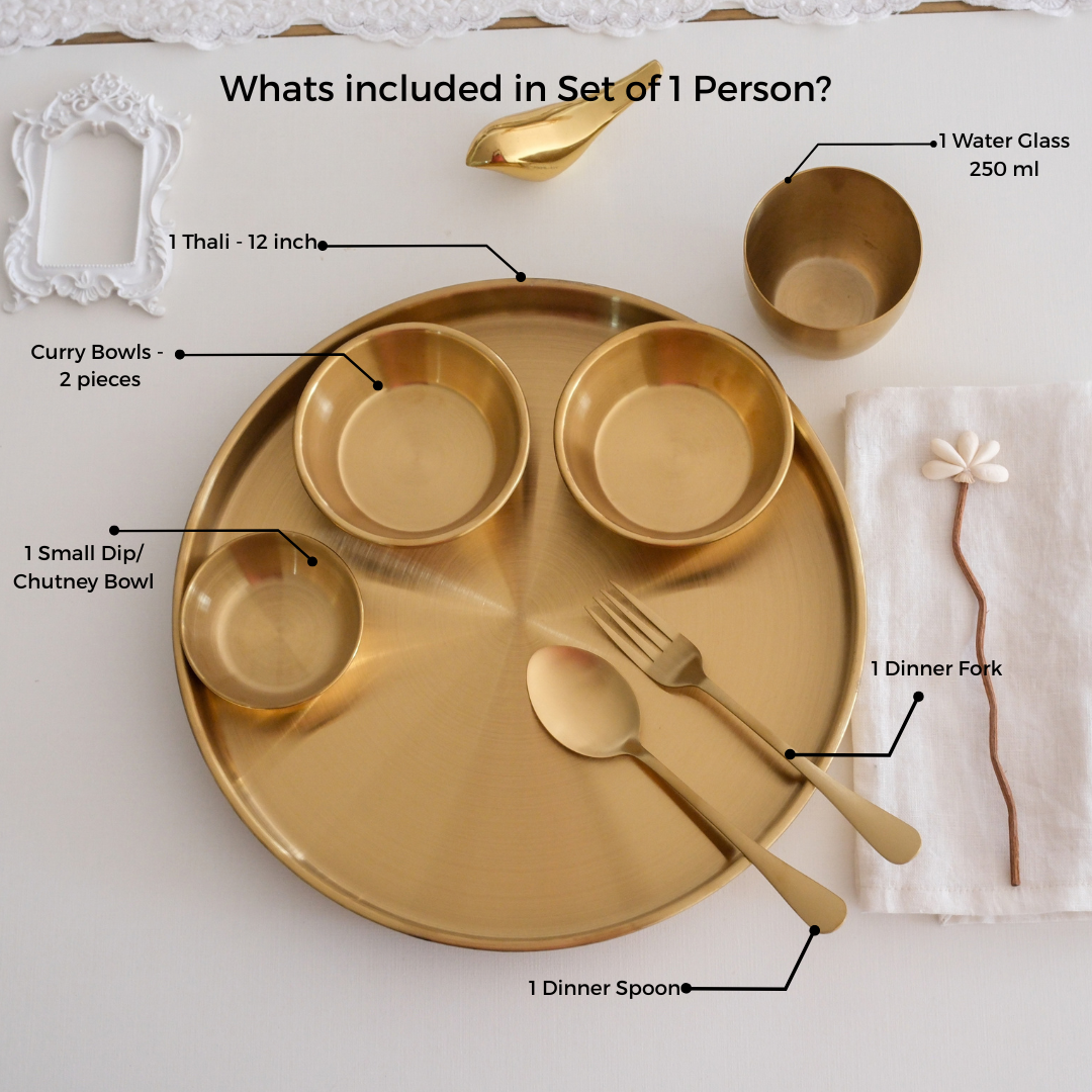 Gold stainless steel thali set for 1 person