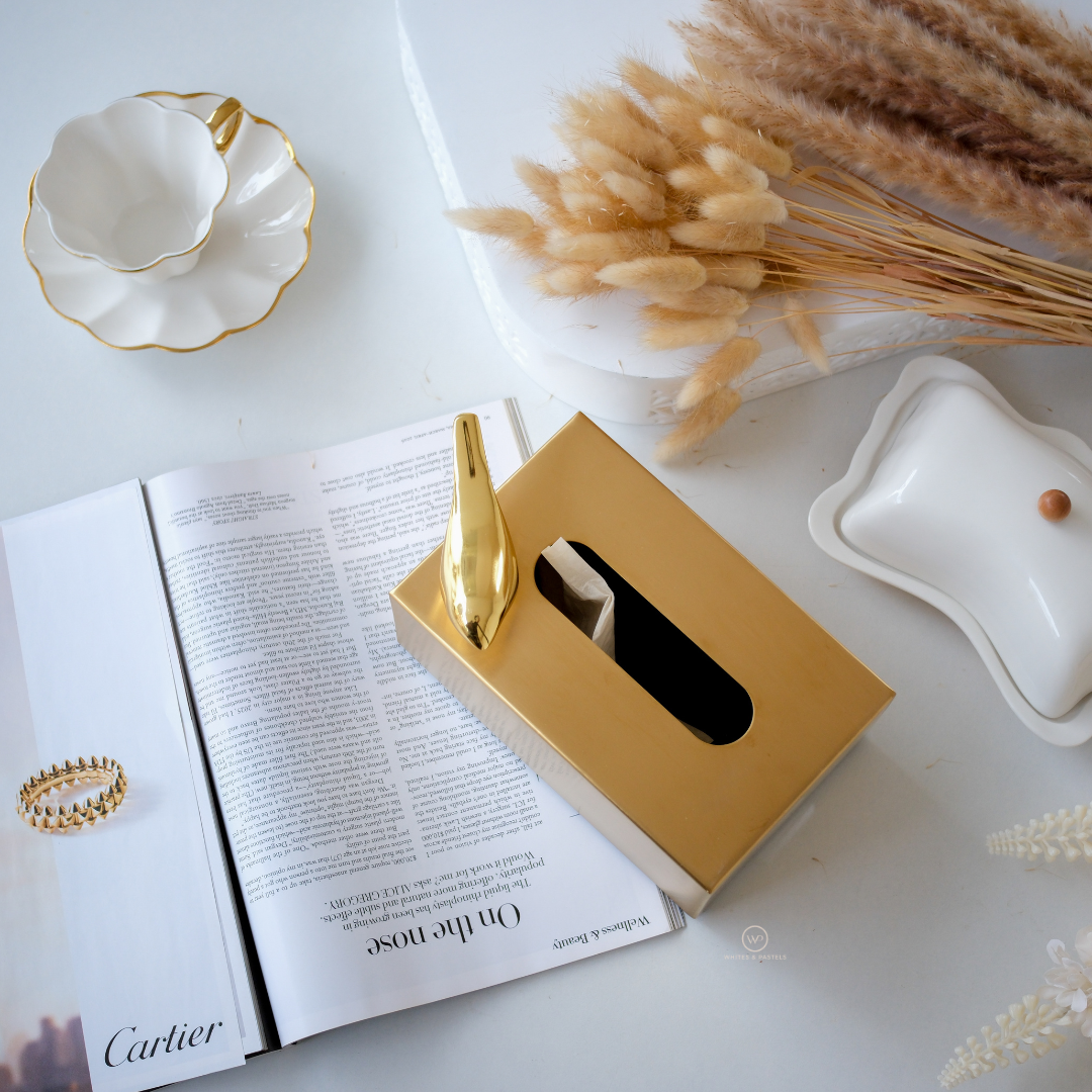 Decorative Matte metallic tissue organizer for contemporary interiors