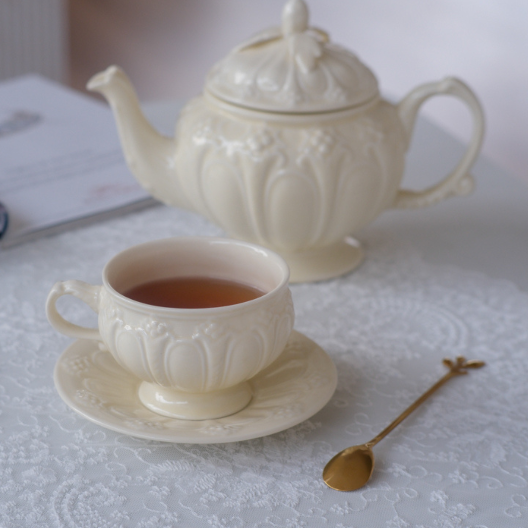Victorian Embossed Tea Cup & Saucer Set | Luxury Hi-Tea Cups