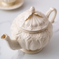 Victorian Embossed Ceramic Teapot | Ivory