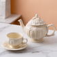 Victorian Embossed Ceramic Teapot | Ivory
