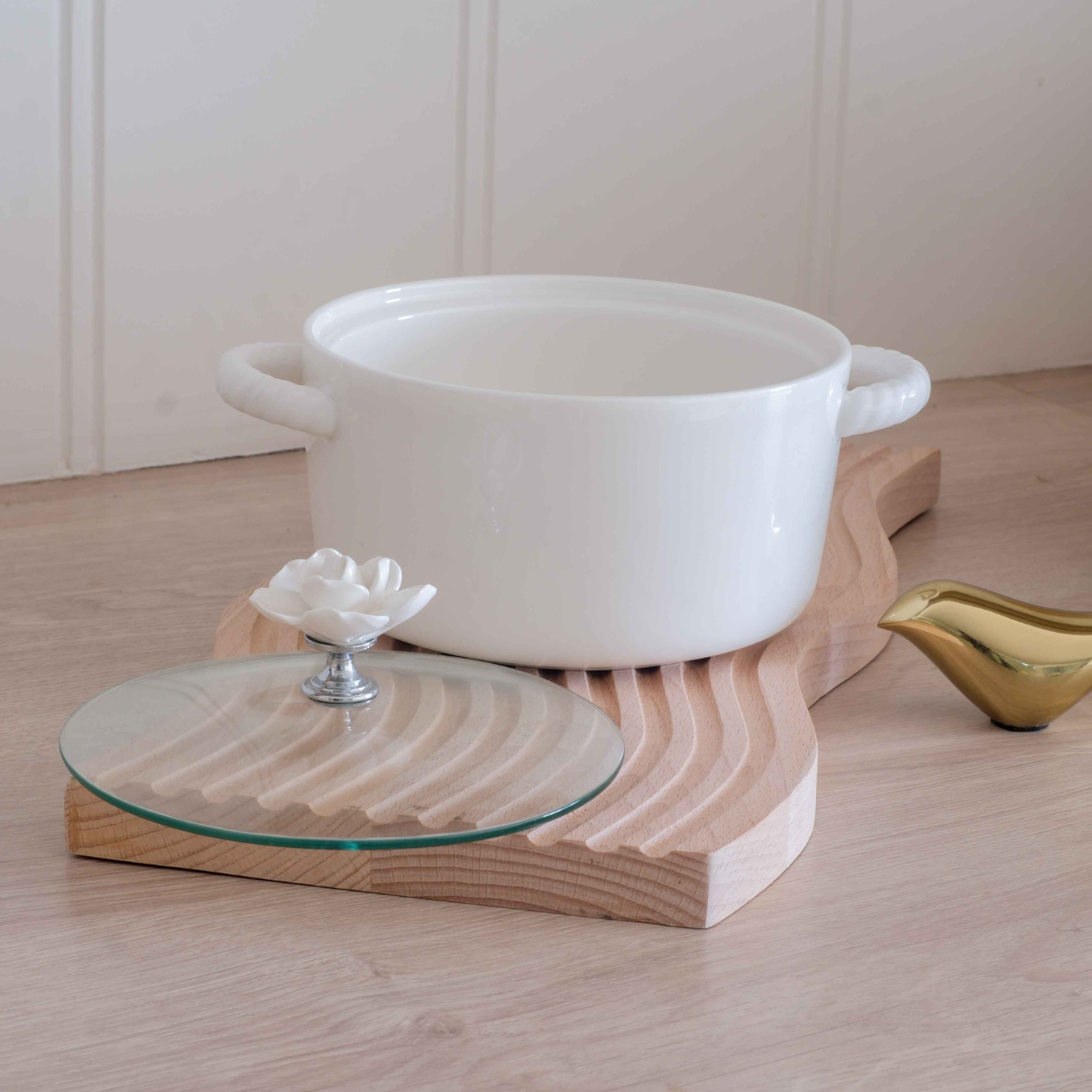 Premium ceramic serving pot with handcrafted floral lid handle for elegant dining