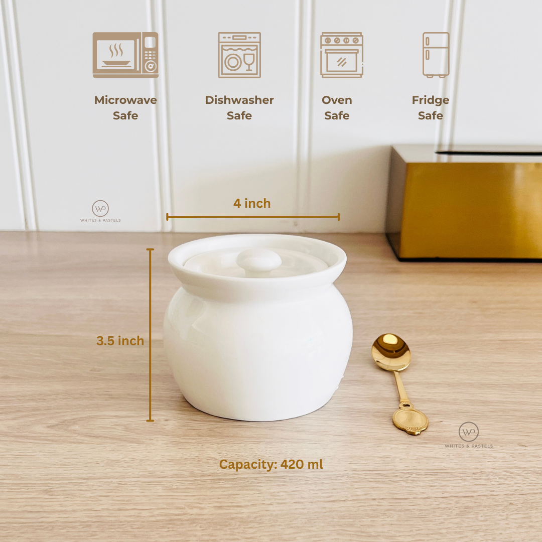 Premium porcelain ghee jar 420ml – microwave safe kitchenware India