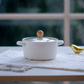 White Ceramic Serving Bowl with Glass Lid & Optional Stainless Steel Spoon – 1500 ml