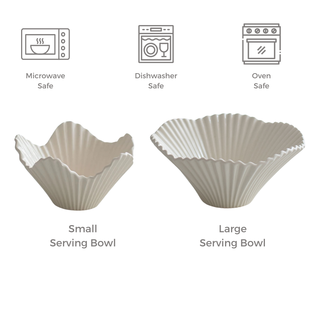 Embossed White Porcelain Serving Bowl – Luxurious Paper Fold Style - 2 sizes