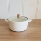 White ceramic serving bowl with glass lid and wooden knob – 1500 ml