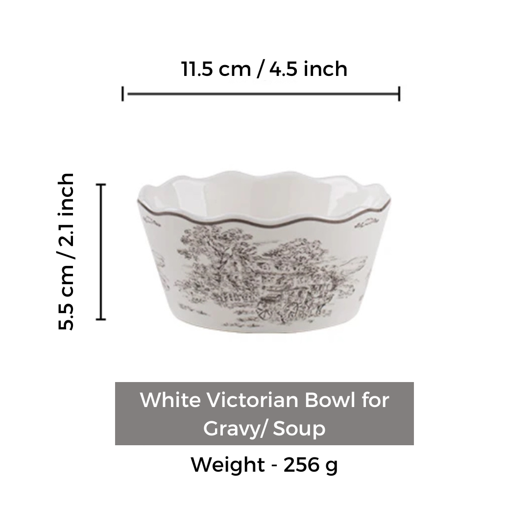 Victorian White Ceramic Bowl for Gravy, Curry & Soups - 1 Piece