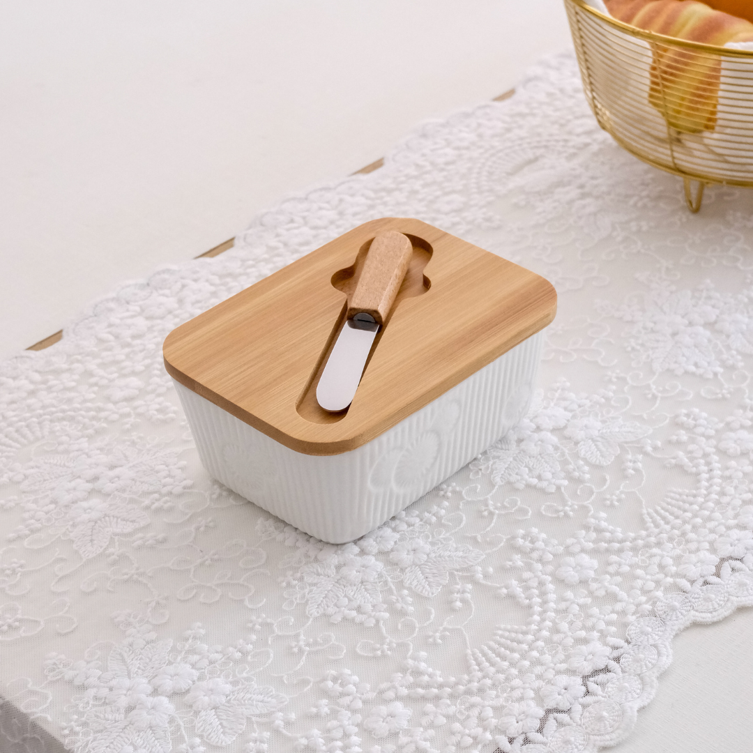 Premium ceramic butter dish from Whites & Pastels