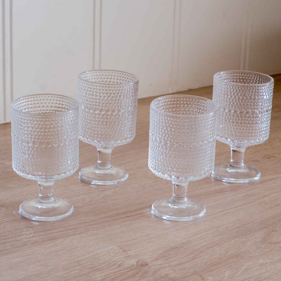 Luxury dining glassware with elegant embossed detailing
