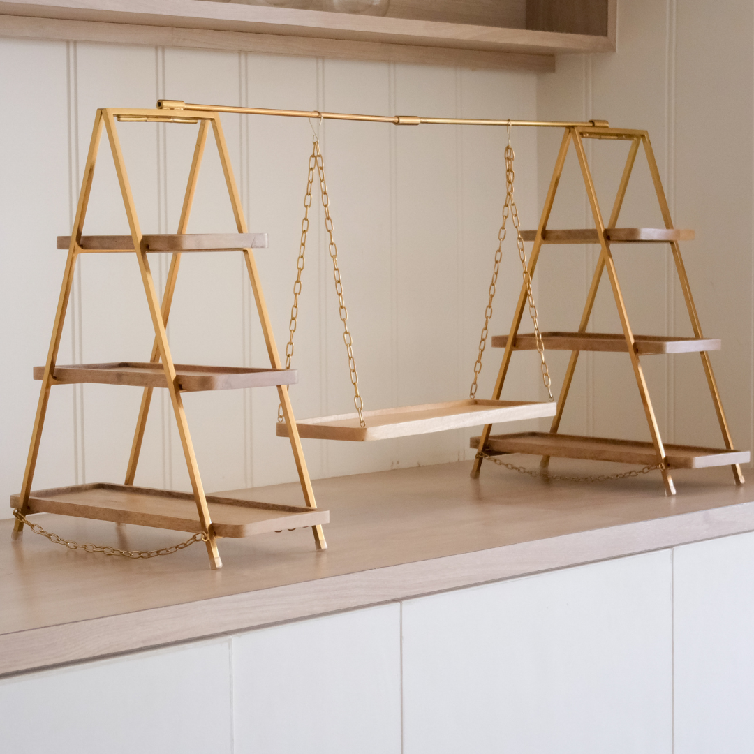Multi-tier wooden dessert stand for celebrations