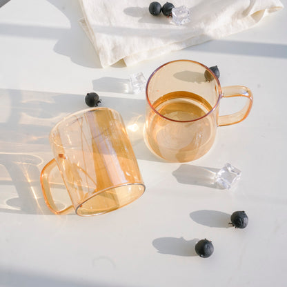 Amber borosilicate glass cup with gold lustre finish 300 ml