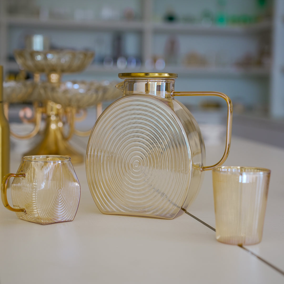 Premium borosilicate glass jug with gold lid – brown