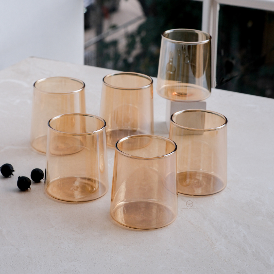 Luxury Metallic Brown Drinking Tumbler | Set of 6 | Borosilicate Glass