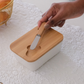 Ceramic Butter Dish with Wooden Lid & Knife | White