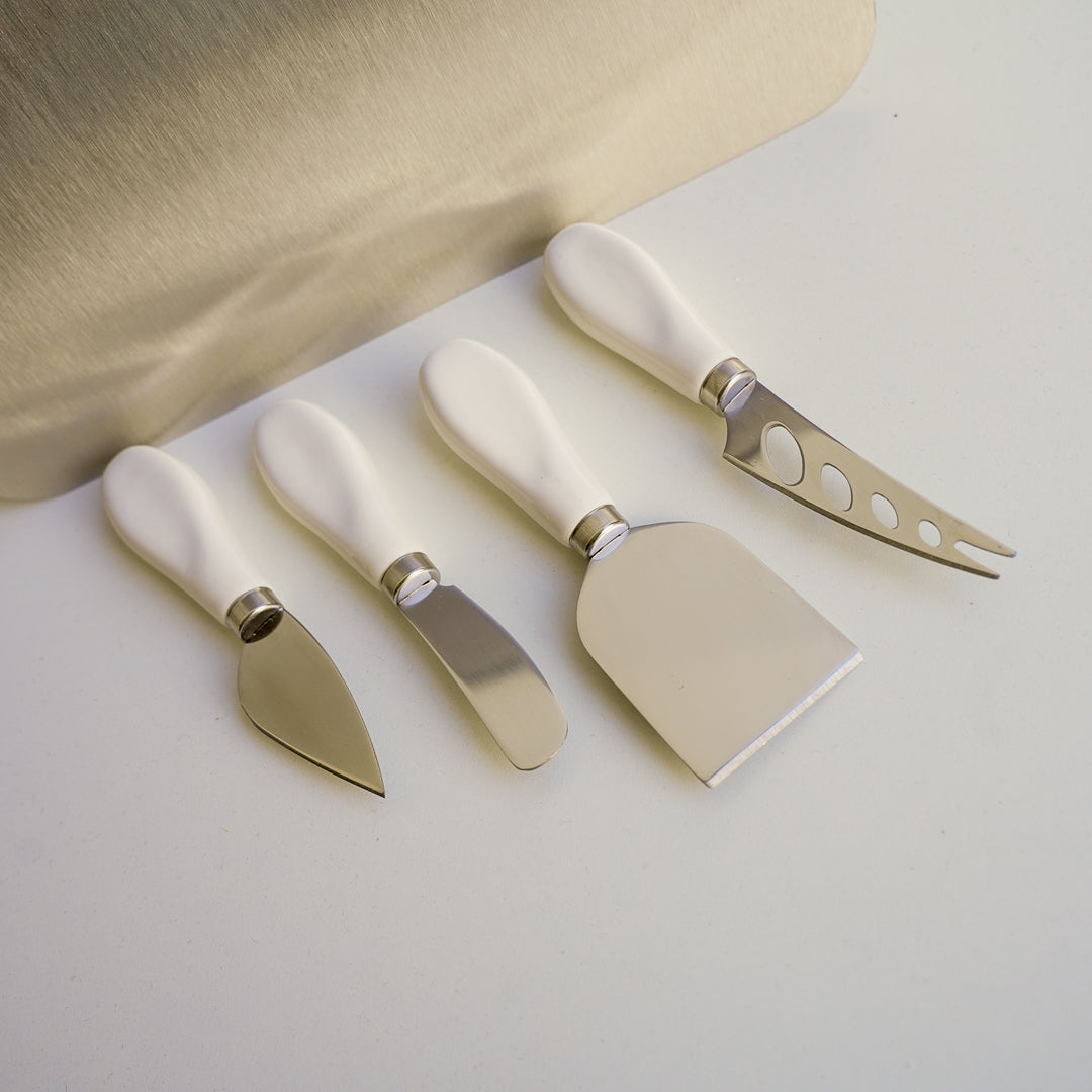 Stainless Steel Cheese Board with 4 Cheese Cutting Knives – Premium Serveware