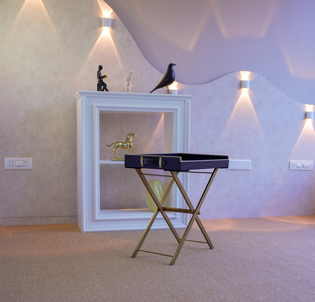 PU leather serving tray with black metal foldable stand