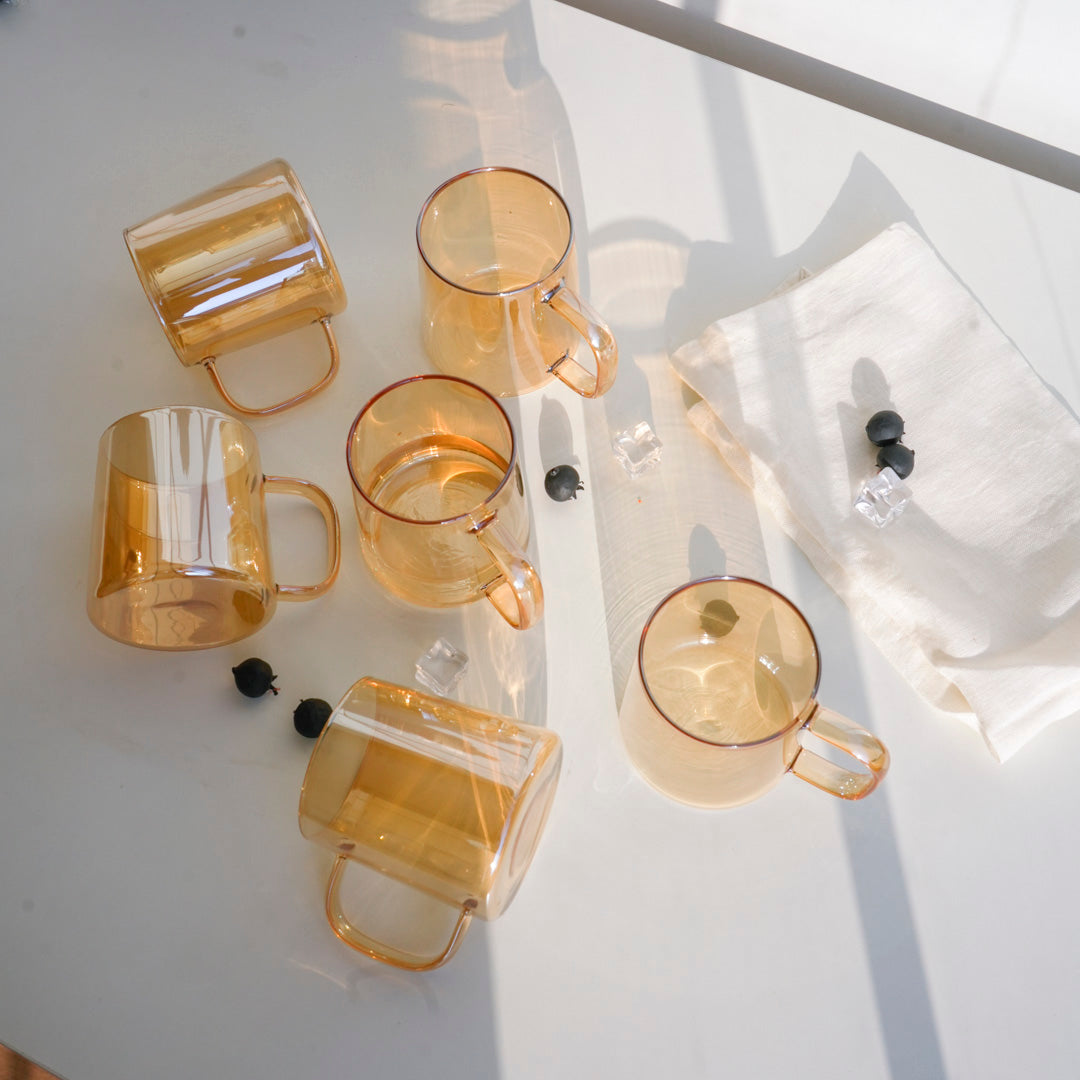 Gold lustre amber drinkware by Whites & Pastels