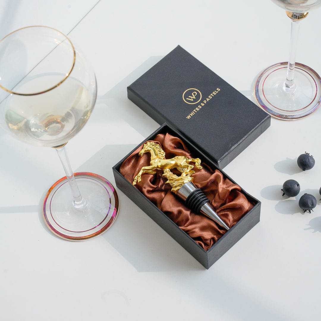 Elegant Gold and Silver Horse Wine Stopper – Whites & Pastels