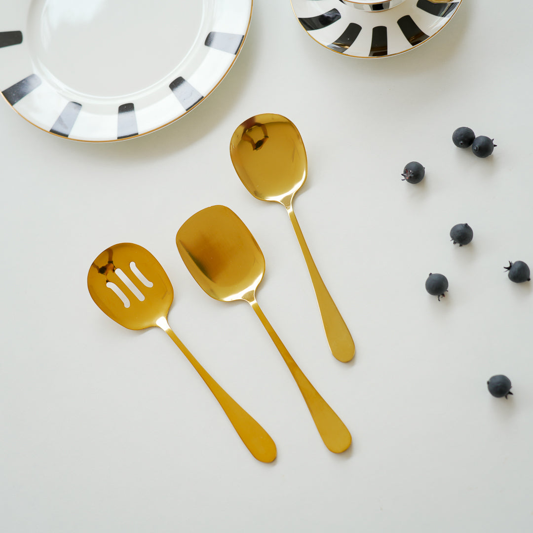Luxury Gold Stainless Steel Serving Spoons – Set of 3