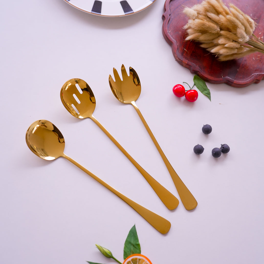 Luxury Gold Salad Serving Spoons Set of 3 – Whites & Pastels