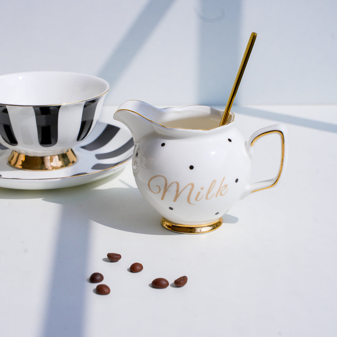 Luxury porcelain mini milk jug with gold handle detailing