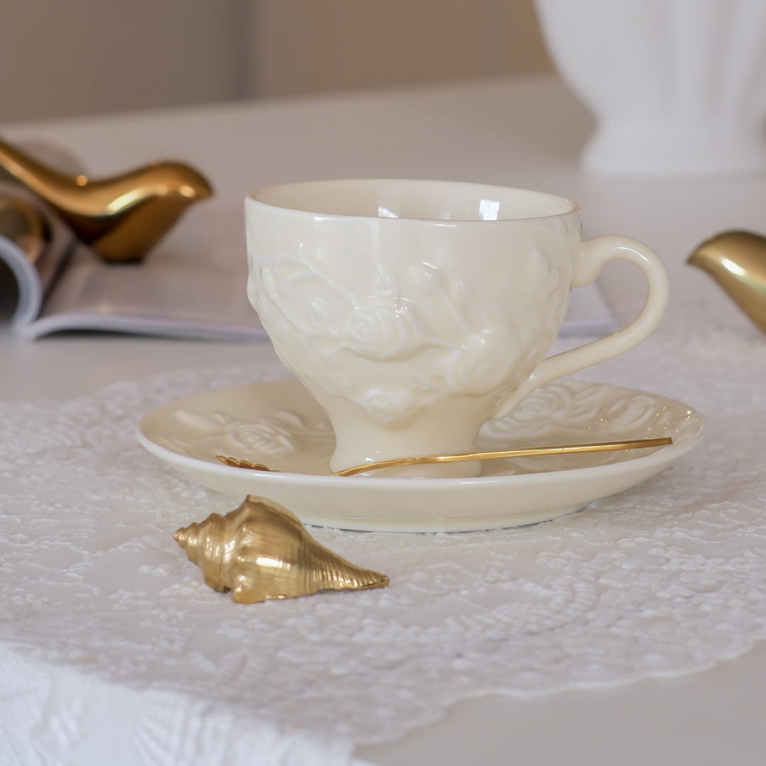 European Embossed Tea Cup and Saucer