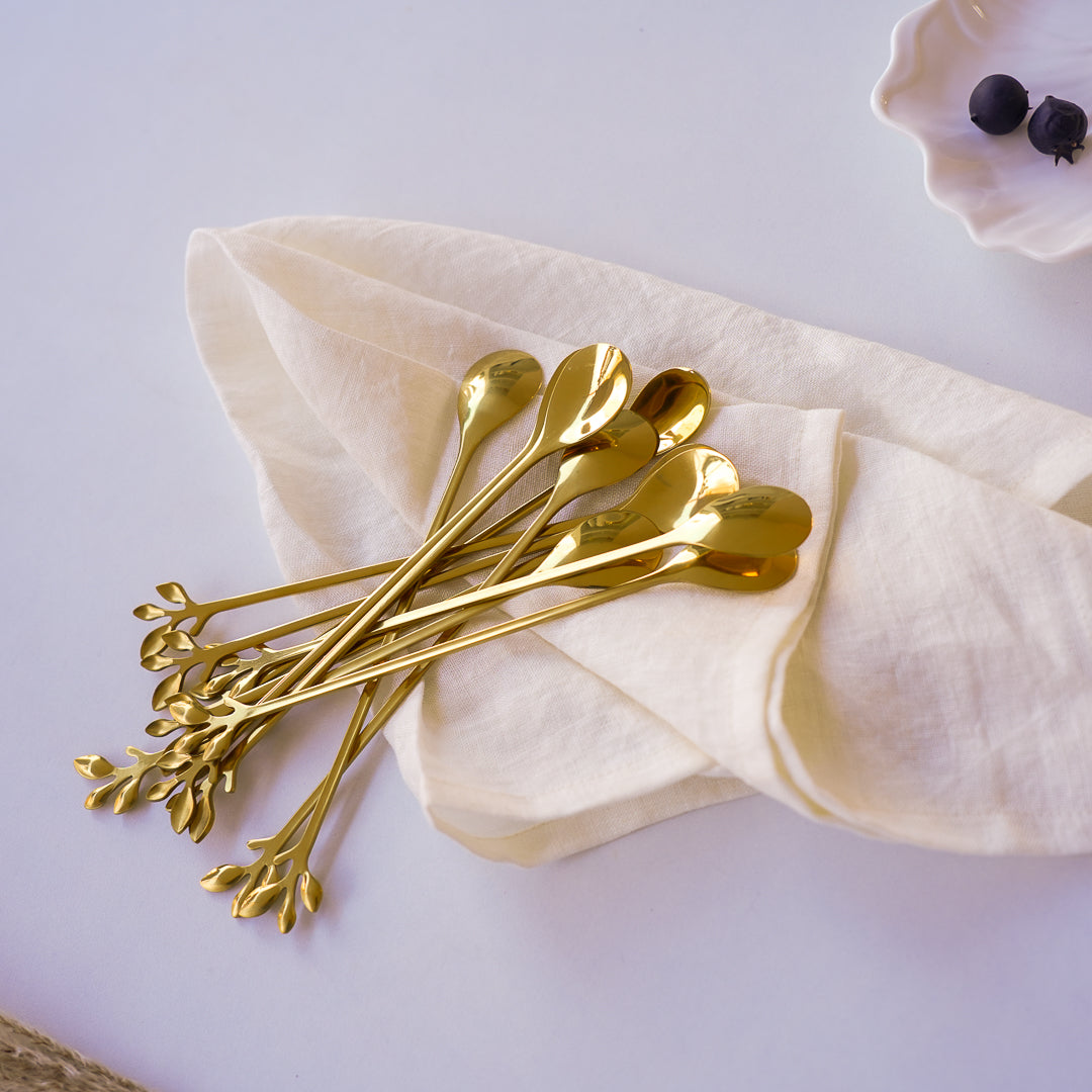 Set of 12 long handle gold spoons