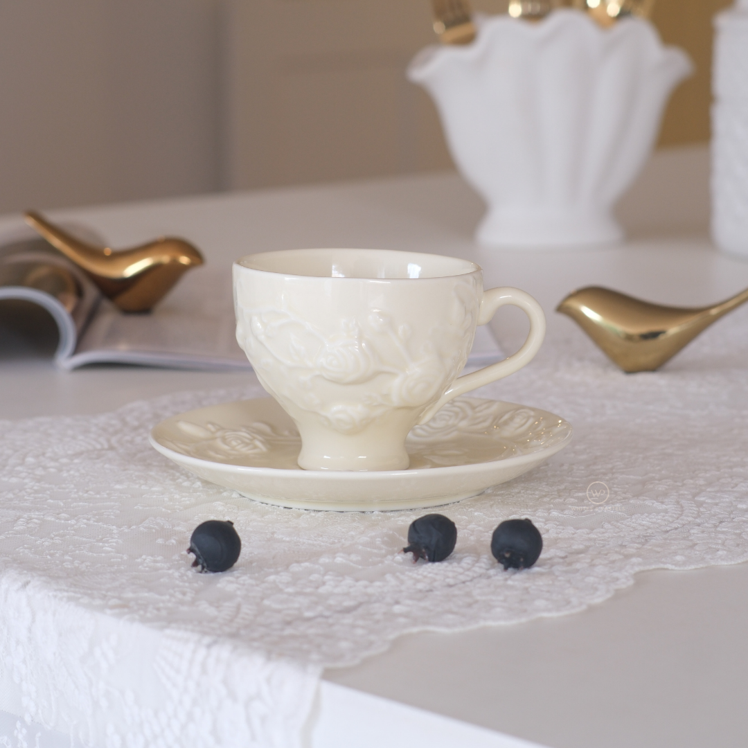 European Embossed Tea Cup and Saucer
