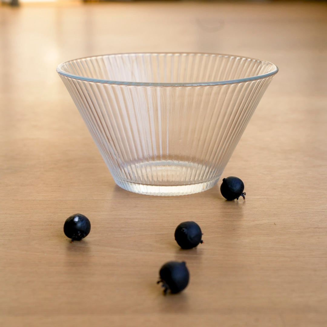 Elegant fluted glass bowl for modern dining table