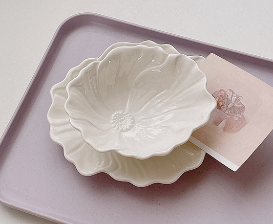 Embossed Cherry Blossom | Luxury Ceramic Porcelain Bowl & Plate Set