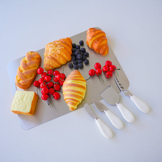 Premium Cheese Knives Set with Stainless Steel 304 Cheese Board – Whites & Pastels