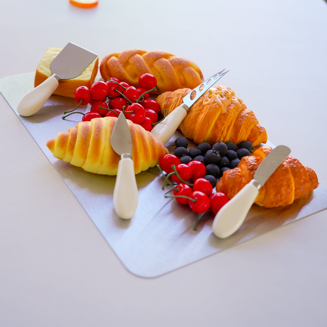 Stainless Steel Cheese Board with 4 Cheese Cutting Knives – Premium Serveware