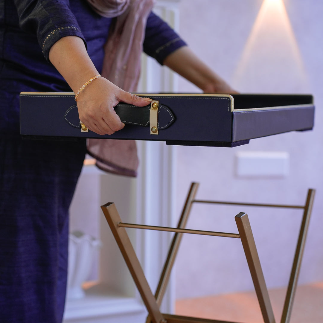 16x24 inch rectangular serving tray on folding stand