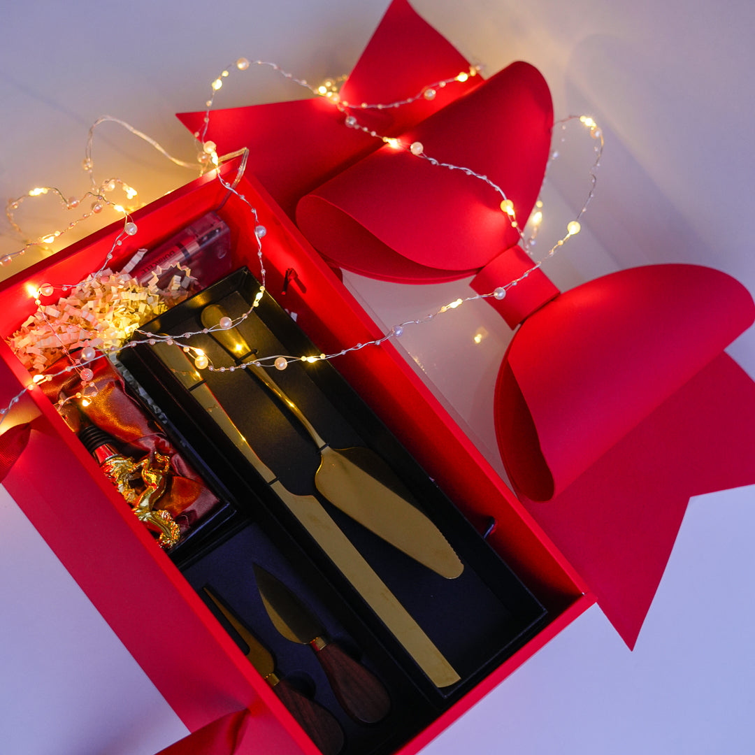 Elegant Gift Box in Black, Red and White with Curated Items