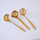 Set of 3 gold stainless steel serving ladles with oil separator and skimmer