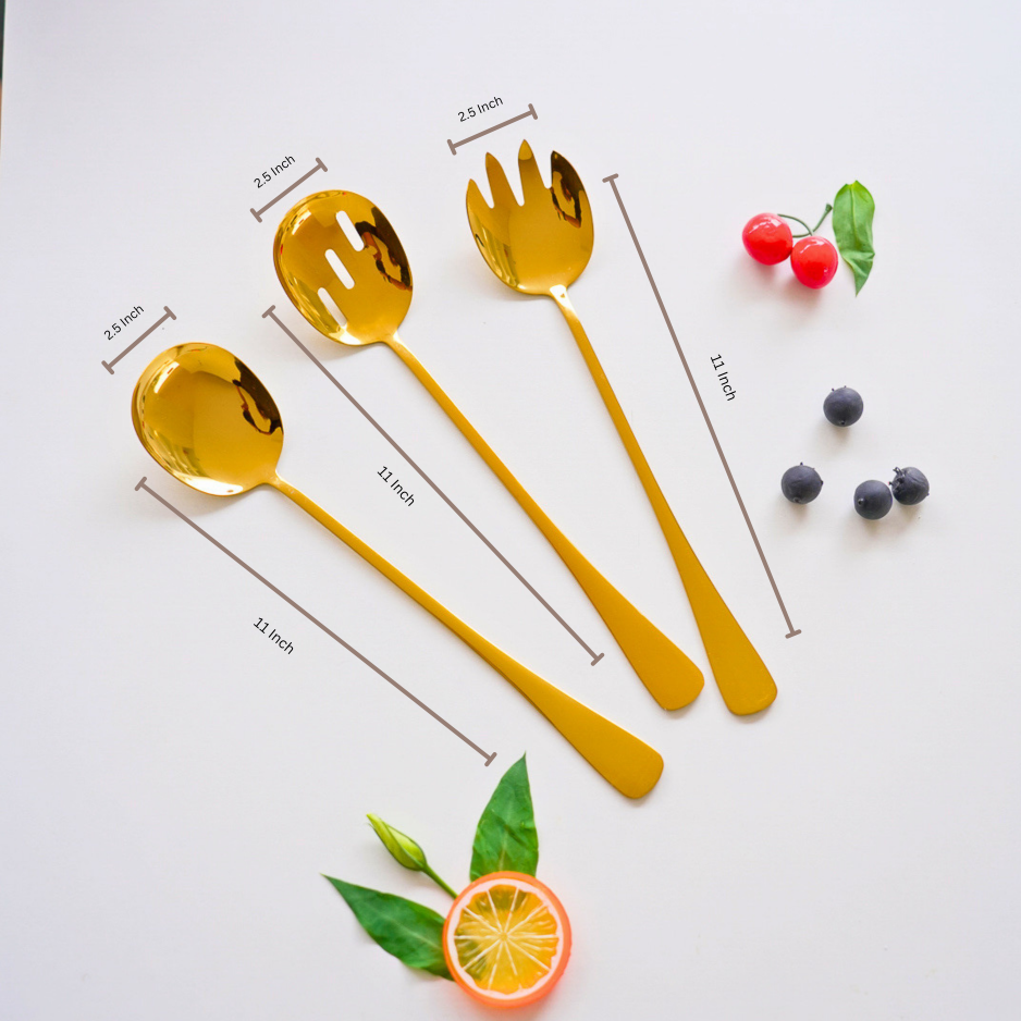 Premium Stainless Steel Gold Salad Serving Spoons for Dining Table