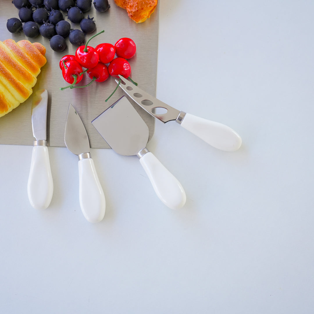 Modern Cheese Knives Set with Heart Knife, Pronged Knife, Spreader, and Chisel Knife