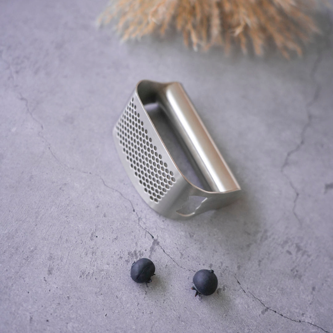 Manual garlic press tool for mashing garlic and vegetables