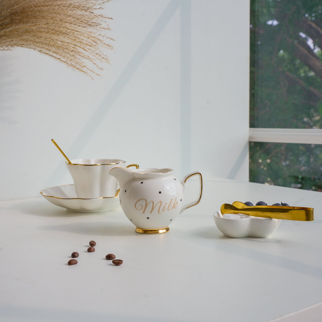 Luxury Porcelain Milk & Creamer Jar with Gold Rim – 100 ml