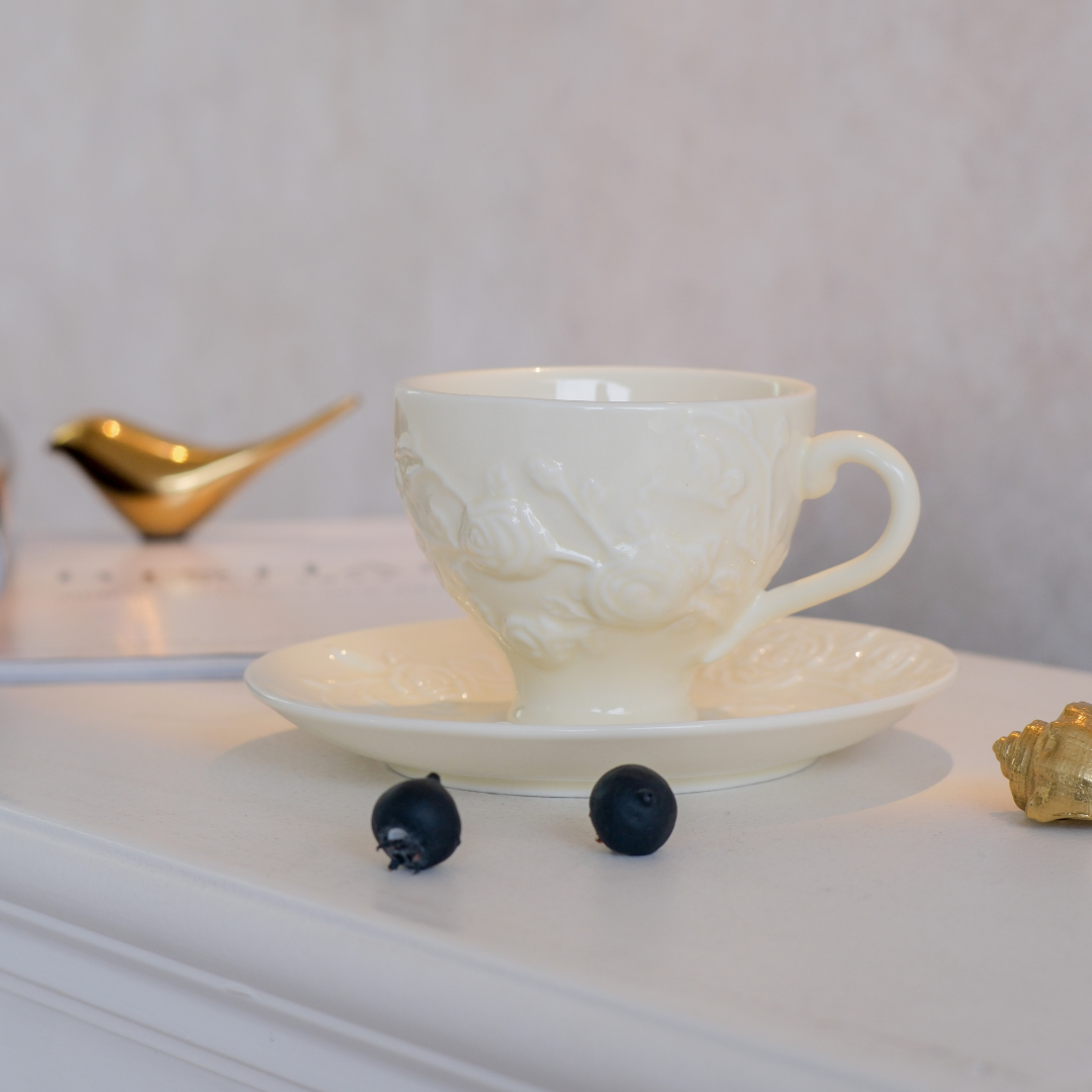European Embossed Tea Cup and Saucer