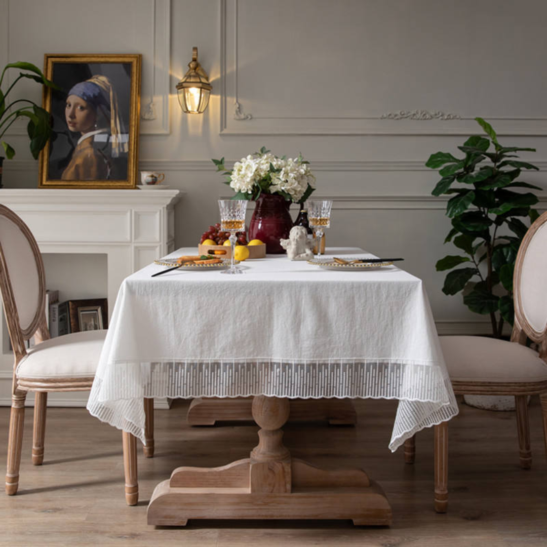 Elegant white dining table cover for luxury home decor