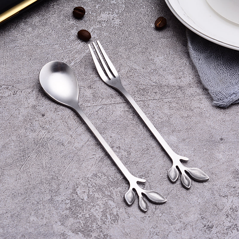 Leaf Design Small Spoon & Fork - Silver