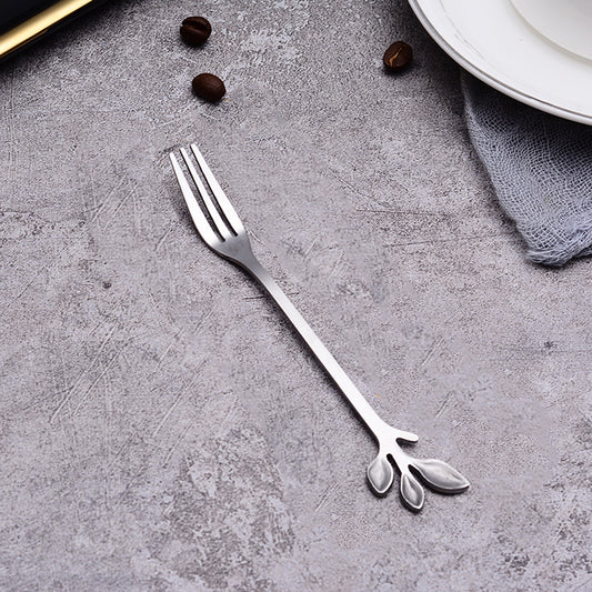 Leaf Design Small Spoon & Fork - Silver