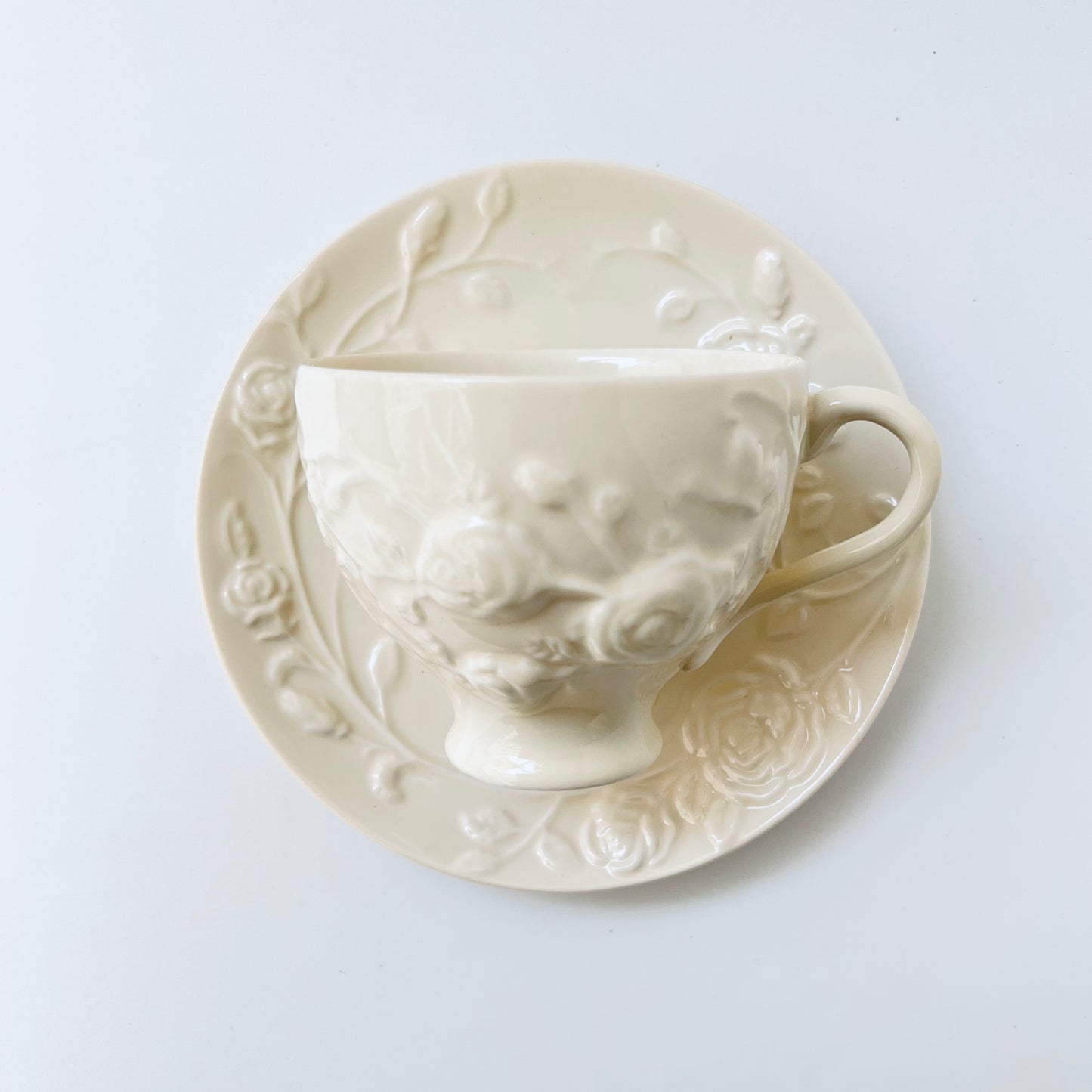 European Embossed Tea Cup and Saucer
