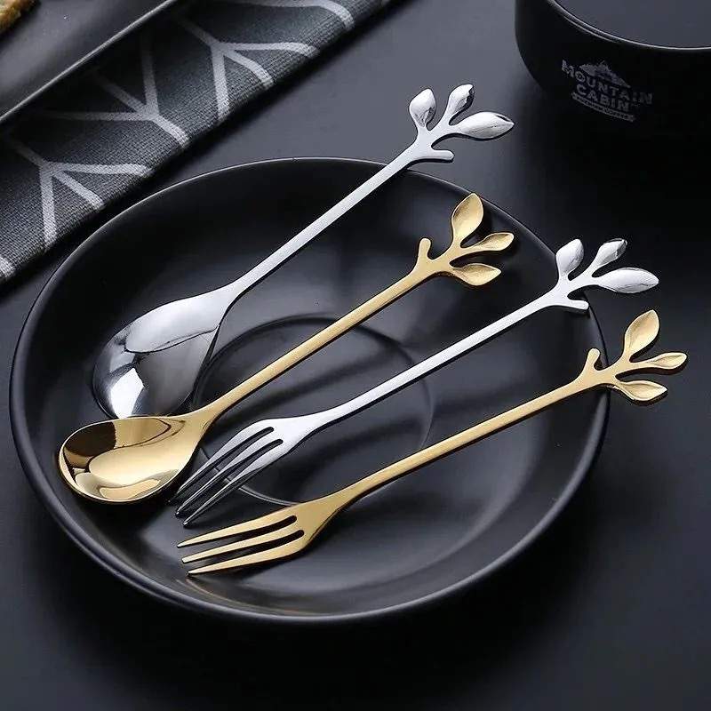 Leaf design Cutlery - Gold & Silver combo