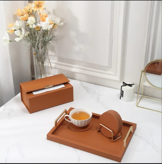 Faux Leather Tray Set