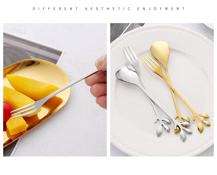 Leaf design Cutlery - Gold & Silver combo