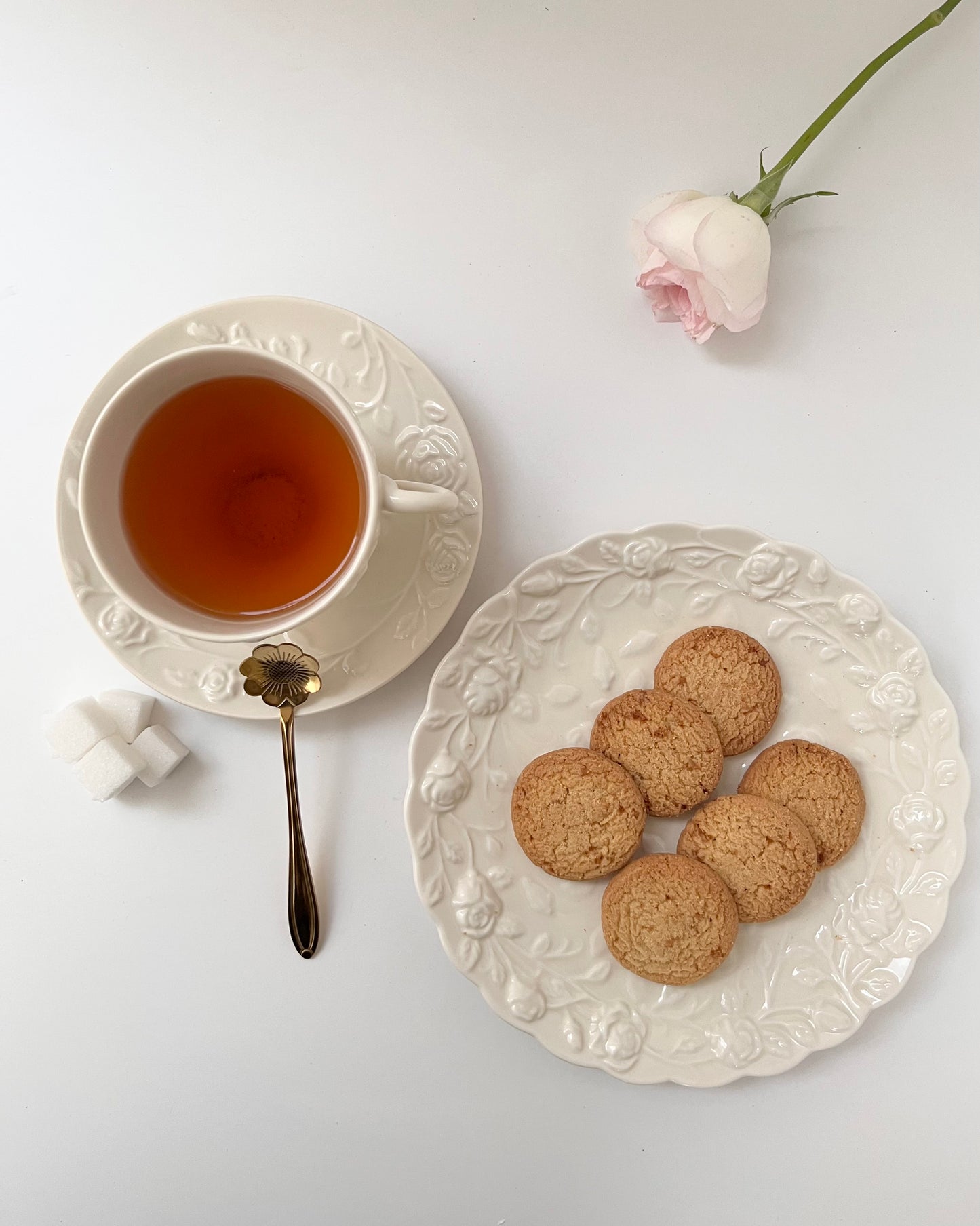 European Embossed Tea Cup and Saucer