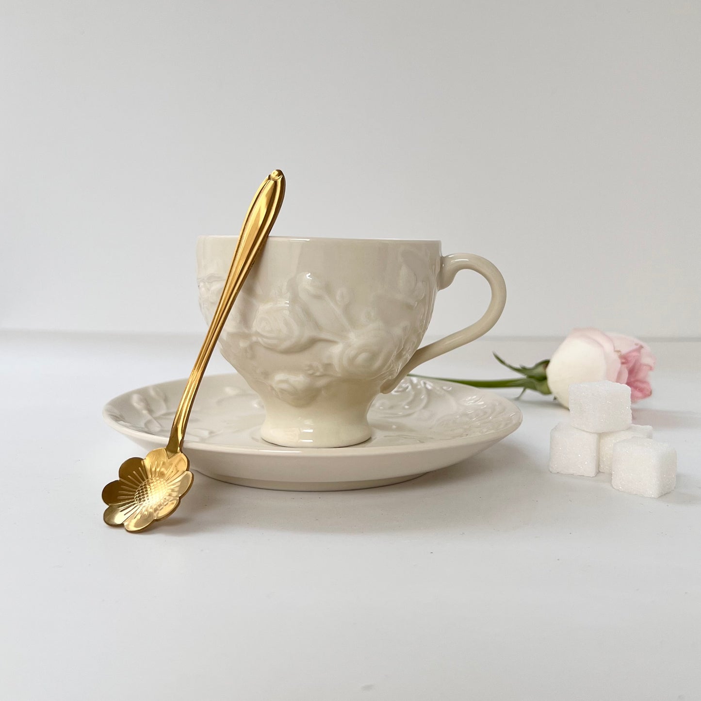 European Embossed Tea Cup and Saucer